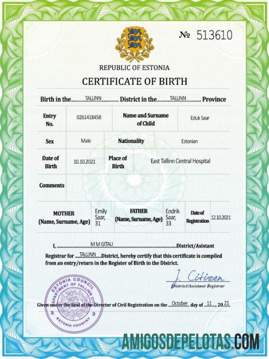 Para baixar modelo PSD de certidão de nascimento de registro vital da Estônia